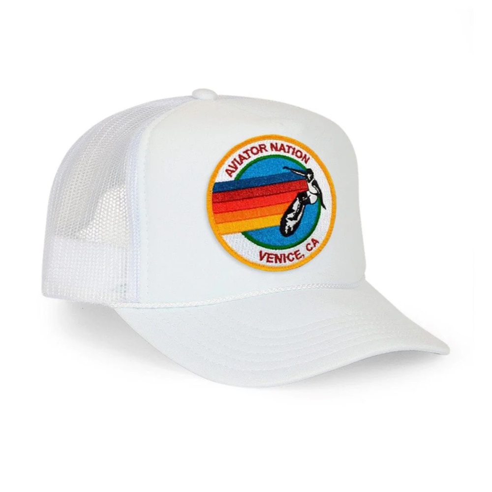 Aviator Nation White Cap with Rainbow Patch
